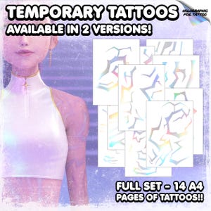 Temporary Tattoos | Realistic | Waterproof Fake Tattoo | Cosplay | Demon Patterns | Halloween Costume | Holographic Foil | FULL SET
