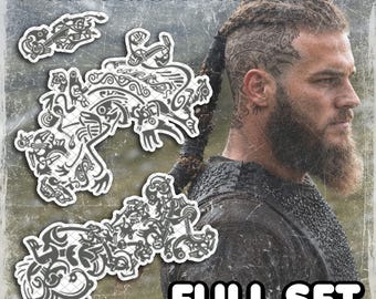 Temporary Tattoos | Realistic | Waterproof Fake Tattoo | Cosplay Accessory | Norse Pagan Warrior | Halloween Costume | Head Symbols