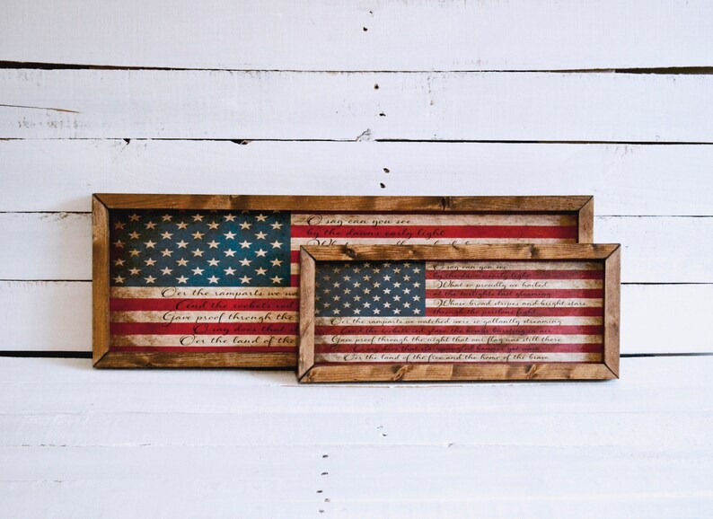 Star Spangled Banner American flag handmade wood sign for patriotic decor and 4th of July decorating idea.