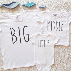 Big, Middle, Little, Matching Sibling Shirts, Third Pregnancy Announcement