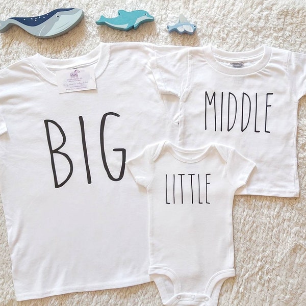 Big, Middle, Little, Matching Sibling Shirts, Third Pregnancy Announcement