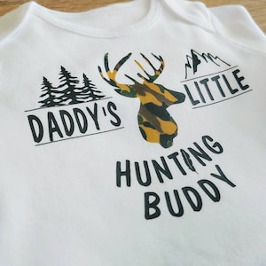 Daddy's Little Hunting Buddy Baby Bodysuit, Father's Day Gift, Personalized Gift for Dad