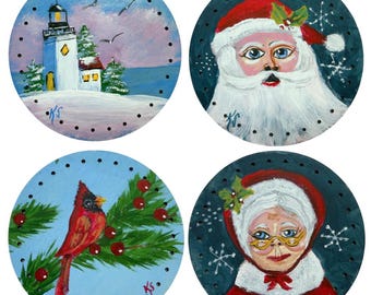 穴あき松葉かご、クリスマスオーナメント用の手描きクリスマス木製ベース（100%）