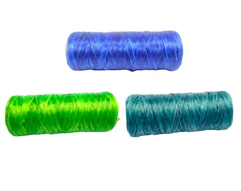 PACKUNG von 3 - Türkis, Neongrün, Blau Kulay Bobbin Künstliche Reh Sinew Gewachste Flache Poly Faden, 60 Yards Insgesamt, 5 Ply, 70-Pfund-Test