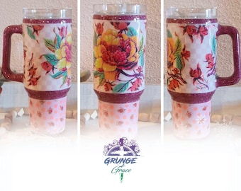 Custom Order Tula Pink Untamed Peony for your Thoughts Lunar 40oz Tumbler