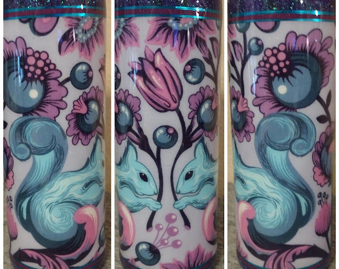 Custom Order OOP Tula Pink Squirrel Fabric Wrapped Tumbler