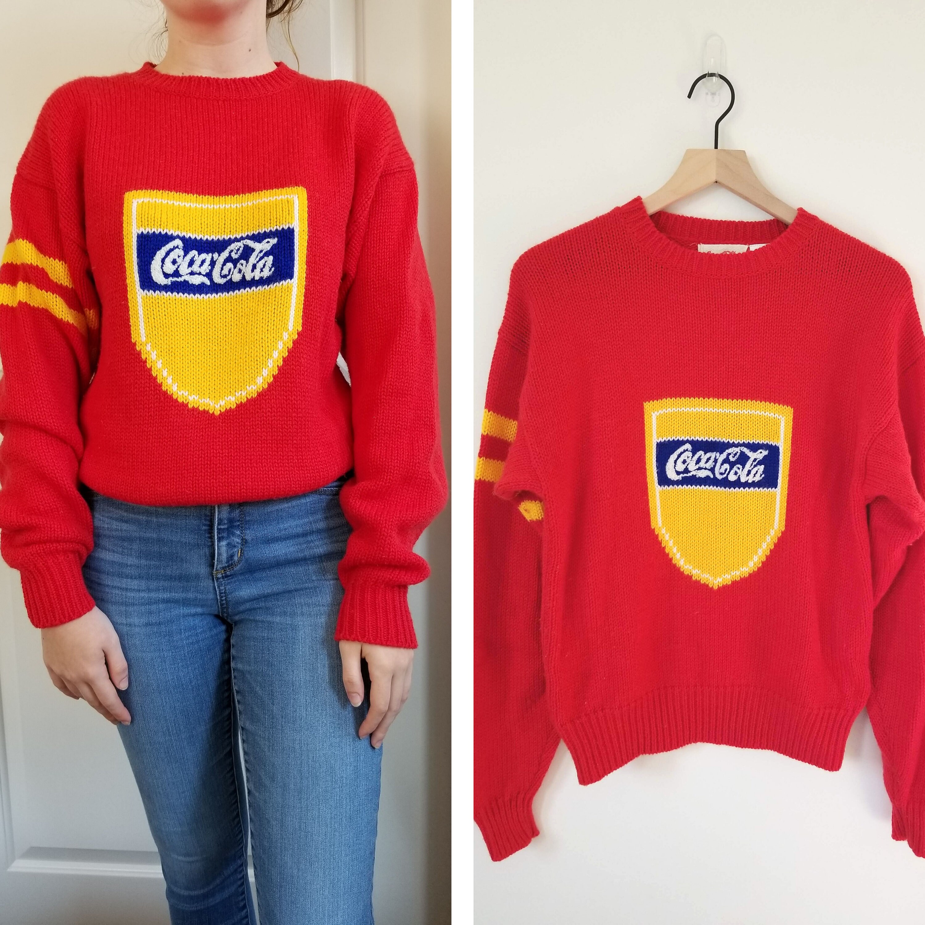 Vintage 1984 Coca-Cola Red Sweater with Yellow Crest | Etsy
