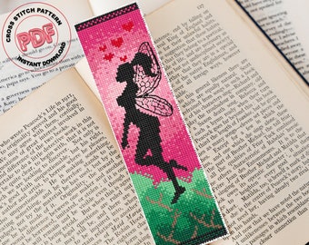 Bookmark cross stitch pattern PDF download, Unique fantasy handmade bookmarks, Fairy girl cross stitch, Daughter's gift, Book accessories