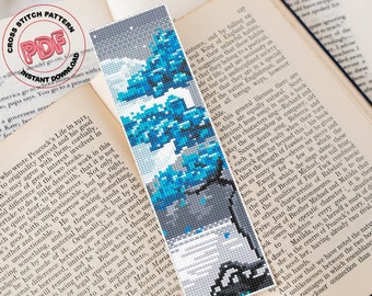 Nature bookmark cross stitch pattern PDF, Aesthetic handmade bookmark book lover gift, Starry night, Moon landscape bookmark, Reader gift