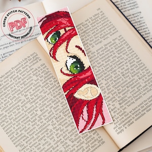 Anime-Inspired Cross Stitch Bookmark Pattern PDF Download, Female Anime Eyes, Anime Girl Embroidery Design, Book Accessory, Book Lover Gift