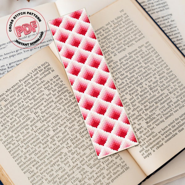 3D bookmark cross stitch pattern PDF download, Handmade bookmarks for book lover gifts, Abstract geometric bookmark, Gifts for readers