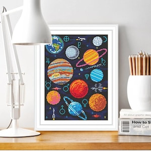 Solar System cross stitch pattern PDF download Planet, Astronomy сross stitch, Modern space embroidery design, Space cross stitch #P156