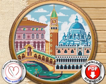 Venice Cross Stitch Pattern PDF File, Italy Cross Stitch, Travel Cross Stitch, Cross Stitch World, Cross stitch chart, Gift for travelers