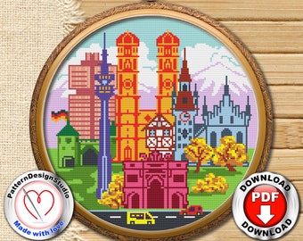 ミュンヘン #P9 クロスステッチ刺繍パターン 即時ダウンロード | クロスステッチパターン | モダン刺繍 | クロスステッチ ミュンヘン