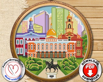 Boston cross stitch pattern PDF digital file, Travel USA cross stitch, City skyline, Needlepoint pattern, Modern cross stitch, Travel gift