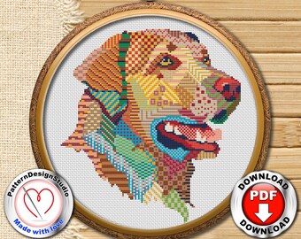 Mandala Labrador Perro #P41 Patrón de bordado de punto de cruz Descarga instantánea / Hacer un patrón de punto de cruz / Diseños de bordado cruzado / Costura