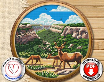 Mesa Verde National Park cross stitch pattern PDF Colorado Mountain Landscape Nature Travel Animal crossing Easy counted cross stitch chart
