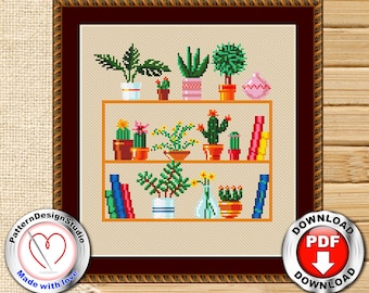 Home plants cross stitch pattern Modern succulent cross stitch Easy cross stitch Cross stitch chart Floral emdroidery design PDF download