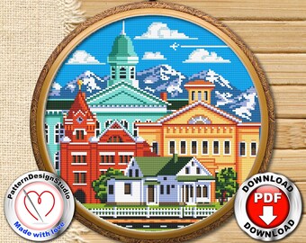 ネバダ州のクロスステッチ パターン PDF ダウンロード、旅行クロスステッチ、都市のスカイライン、カウント クロスステッチ、クロスステッチの世界、旅行者への贈り物