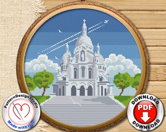 Patrón de punto de cruz de París archivo digital PDF, Sacre-Coeur, punto de cruz de viaje Francia, gráfico de punto de cruz, patrón de punto de aguja, regalo de viaje