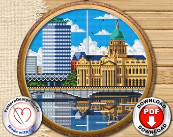 アイルランド クロスステッチ パターン PDF ダウンロード、ダブリン アイルランド クロスステッチ、旅行用クロスステッチ、モダン クロスステッチ、旅行者へのギフト