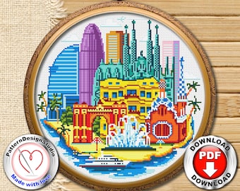 Pretty Little Barcelona #P129 Cross Stitch Embroidery Pattern Instant Download | Modern Embroidery | Stitch Patterns | Cross Stitch World