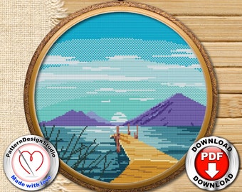 自然の風景 #P193 クロスステッチ刺繍PDFパターンのダウンロード 現代の刺繍風景刺繍針仕事パターン旅行