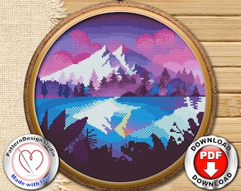 Original Cross Stitch Pattern Design PDF Instant Download | Modern Embroidery | Landscape Embroidery | DIY Craft Pattern #P196