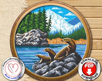 Kenai Fjords National Park #P144 Cross Stitch Embroidery PDF Pattern Download | Modern Embroidery | Cross Designs | Needlecraft Pattern