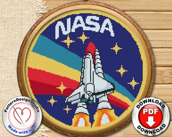 Nasa Spaceship Embroidery PDF Pattern Cross Stitch Download SpaceX Launch Galaxy Logo Pattern Advanced Beginners #P276