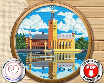 Stockholm Sweden #P224 Cross Stitch Embroidery Pattern Instant PDF Download | Modern Cross Stitch |Cross Stitch World | Needlepoint Pattern
