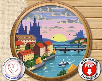 プラハ チェコ共和国 クロスステッチ 刺繍 PDF パターン ダウンロード | クロスステッチ | クロスステッチ チャート | ニードルポイント パターン #P279