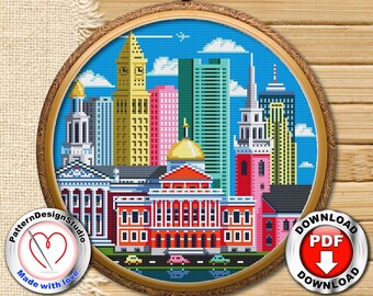 Boston #P212 Cross Stitch Embroidery Pattern Instant Download |Modern Embroidery |Stitch Patterns |Cross Stitch World |Needlework Pattern