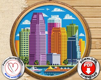 Jersey city cross stitch patterns PDF New jersey state City skyline xstitch Travel Modern counted cross stitch chart Easy embroidery design