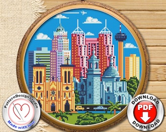 San Antonio #P197 Cross Stitch Embroidery Pattern Instant Download | Modern Embroidery | Cross Stitch World | Needlework Pattern