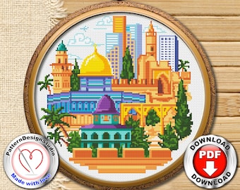 Jerusalem cross stitch pattern PDF file, Israel tiny cross stitch, Travel cross stitch, Modern cross stitch, Cross stitch world, Travel gift
