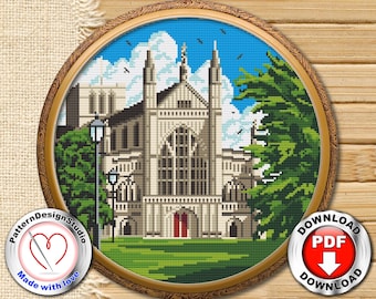 Patrón de bordado de la catedral de Winchester PDF Punto de cruz Descargar Inglaterra Iglesia Cristiana Gran Bretaña Patrón Principiantes avanzados #P278