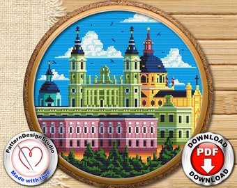 Patrón Punto de Cruz Madrid PDF, Punto de Cruz España, Escenas de la ciudad, Cuadro punto de cruz contado, Punto de cruz de viaje, Regalo para viajeros