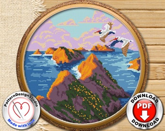 Parc national des îles Channel en Californie #P358 Tableau imprimable Format PDF Travaux d'aiguille Broderie Artisanat DIY | Modèles de point de croix modernes