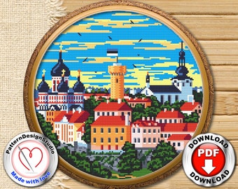 Tallinn Estonia #P255 Cross Stitch Embroidery PDF Pattern Download | Modern Cross Stitch |Cross Stitch Chart | Needlepoint Pattern | Xstitch
