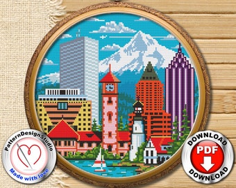 Portland #P108 Cross Stitch Embroidery Pattern Instant Download | Modern Embroidery | Cross Pattern | Stitch Patterns | Cross Stitch World