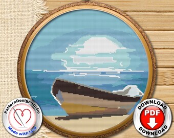 Nature Cross Stitch Pattern Landscape Sea Sun Summer Easy Simple Modern Counted Cross Stitch Chart Cross Stitch Gift Idea Digital Format PDF
