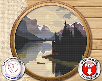 Mountain Cross Stitch Pattern PDF, Nature Landscape Scene Embroidery Design, Lake, Simple Cross Stitch, Scenery Cross Stitch, Travel Gift