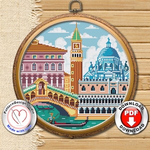 Venice Cross Stitch Pattern PDF File, Italy Cross Stitch, Travel Cross Stitch, Cross Stitch World, Cross stitch chart, Gift for travelers