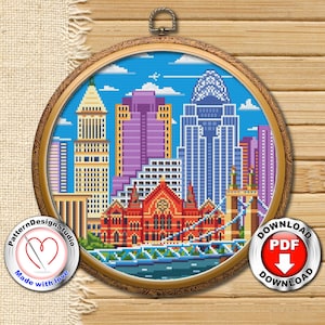 Cincinnati cross stitch pattern PDF, Travel USA cross stitch, Embroidery design, Needlepoint pattern, Cross Stitch World, Travel gift