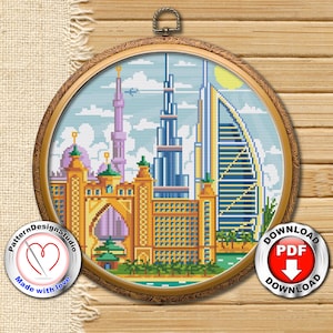Dubai #P34 Hand Embroidery | Cross Stitch Embroidery Pattern Instant Download | Cross Stitch Patterns | Cross Pattern |Embroidery Needlework