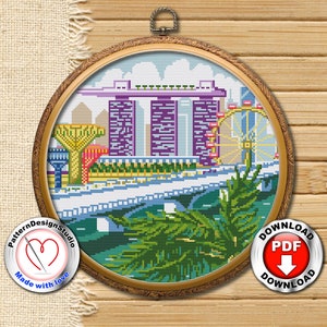 Singapore cross stitch pattern PDF file, Travel cross stitch, Embroidery pattern, Needlepoint pattern, Cross Stitch World, Travel gift