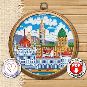 Budapest Cross Stitch Pattern PDF Download, Hungary, City scapes wall art, Travel cross stitch, Counted cross stitch, Gift for travelers