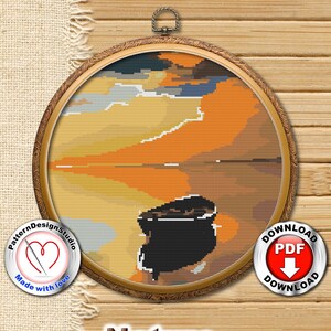 Nature Cross Stitch Pattern Landscape Sea Easy Simple Modern Counted Cross Stitch Chart Cross Stitch Gift Idea Digital Format PDF
