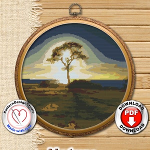 Nature cross stitch pattern Landscape Modern Cross Stitch Counted cross stitch chart Embroidery designs Gift Idea Digital Format PDF